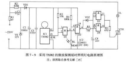 采用TX982的微波探測(cè)延時(shí)照明燈