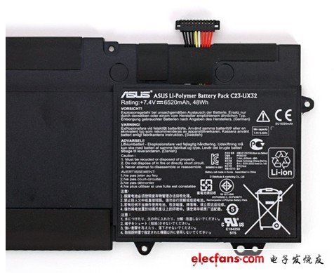 UX32VD的電池是7.4V，6520毫安，中280.5克，相當于該本子重量的20%