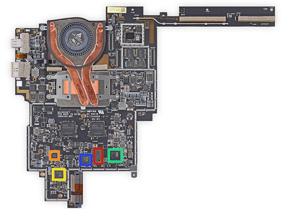 Surface Pro 3主板正面芯片特寫(xiě)二