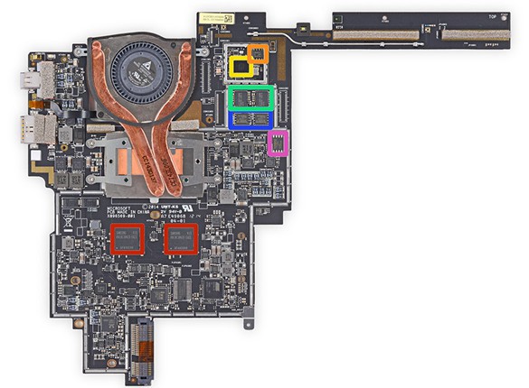 Surface Pro 3主板正面芯片特寫(xiě)