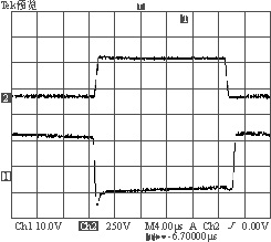 2A負(fù)載時(shí)S1驅(qū)動(dòng)波形與漏源極波形