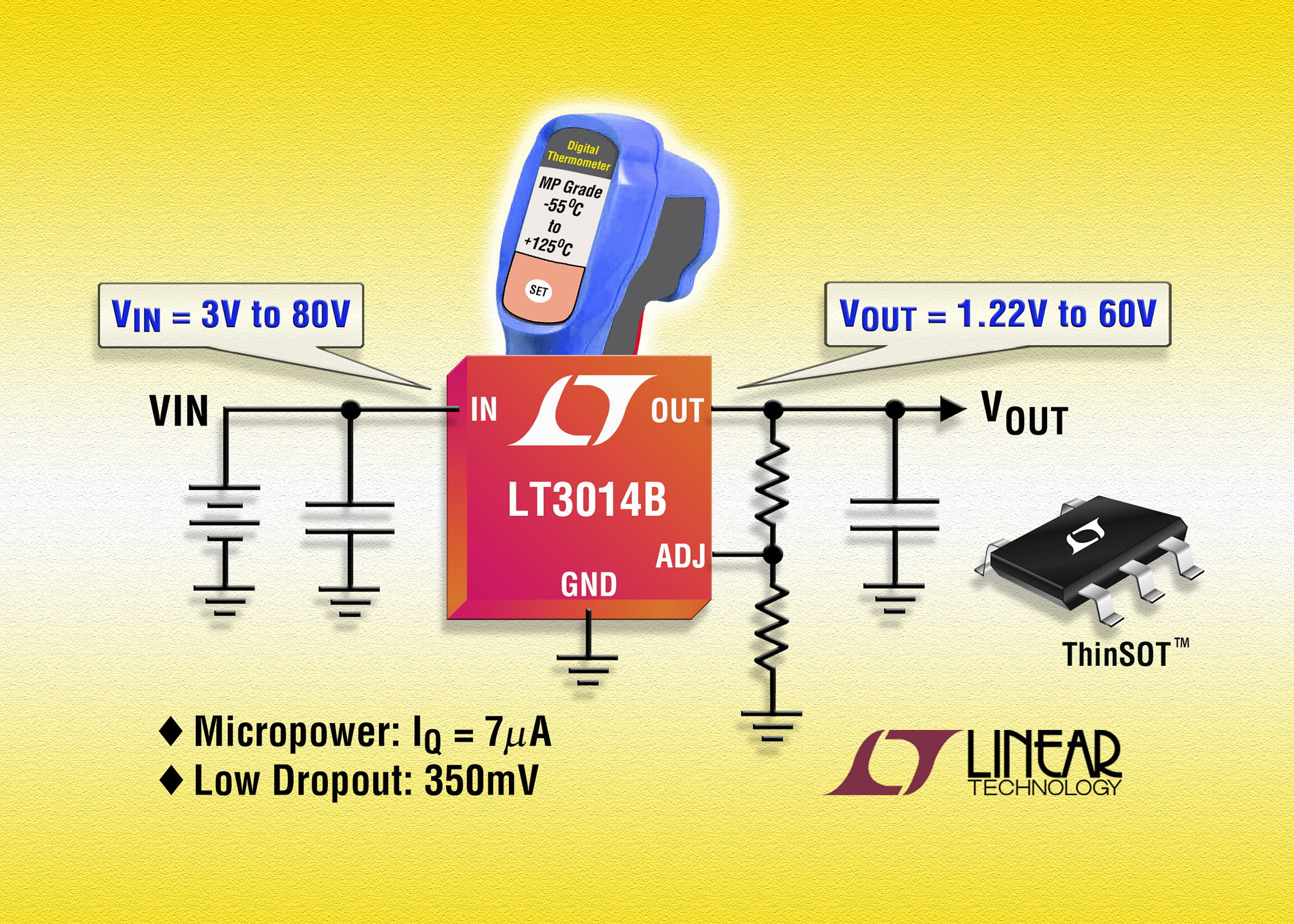 采用 SOT-23 封装的微功率 80V 输入LDO，现可提供 55ºC 至 +125ºC 军用 MP 级版本