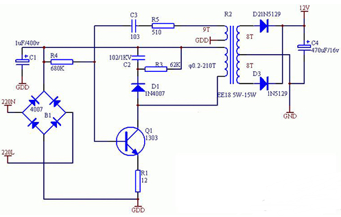 220v轉(zhuǎn)12v電源電路分析