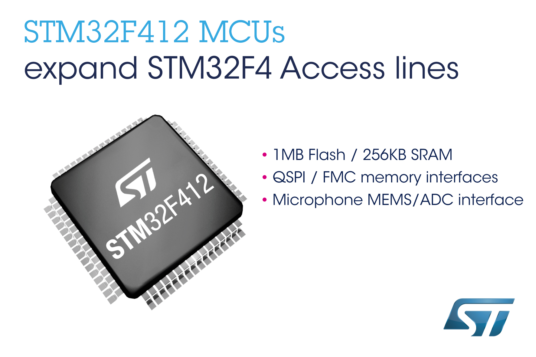 意法半导体STM32F4高性能微控制器新增基本型产品线，包括新的125°C产品