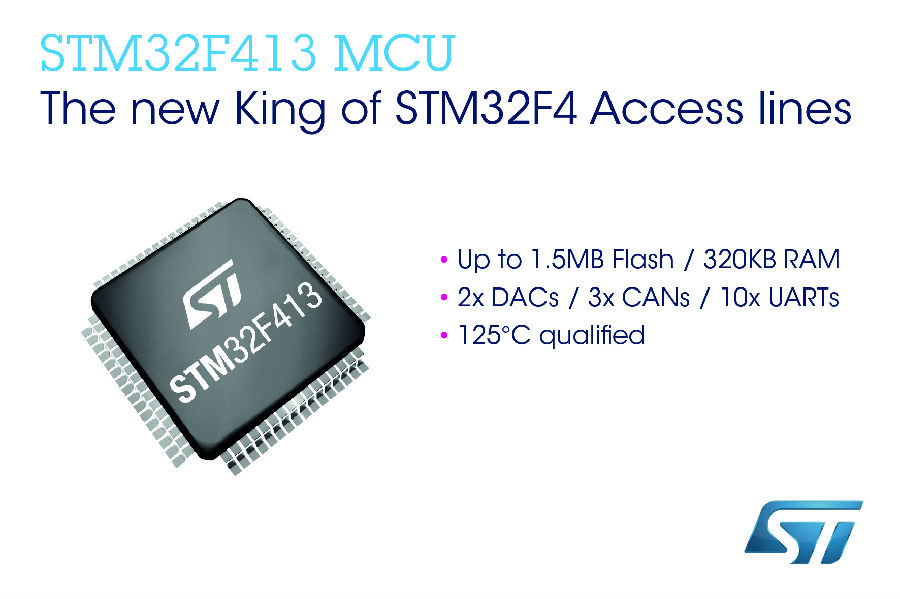 意法半导体STM32F4基本型产品线提升功能集成度和设计灵活性，新增STM32F413/423两个产品线