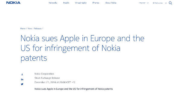 诺基亚重回手机市场做了第一件事：先把苹果告上法庭