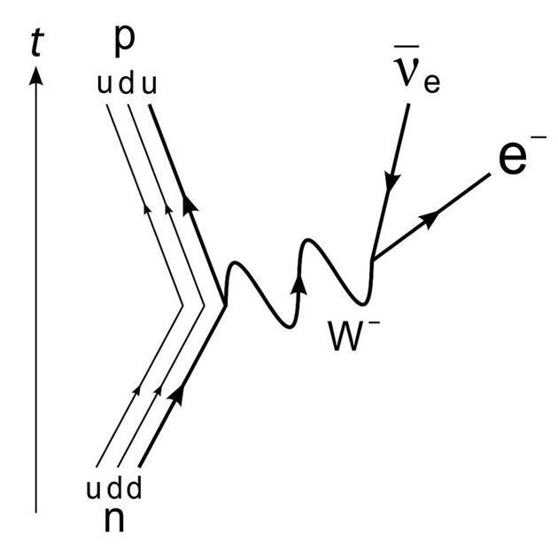 中子轉(zhuǎn)化為質(zhì)子、電子和反電子中微子，是衰變過(guò)程中能量非守恒的“根源”。