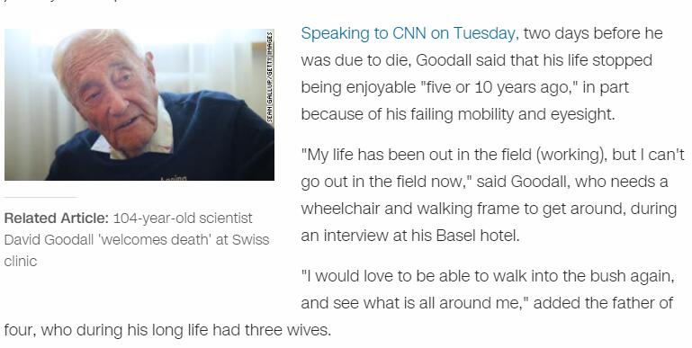 104岁科学家赴瑞士“求死”：未来医学发展可以让我们自由选择生死吗？