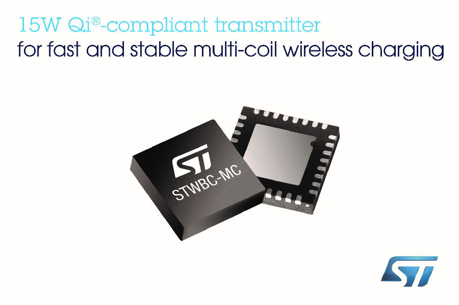 為確保15W多線圈無線充電器給移動設備充電快速穩(wěn)定,意法半導體推出Qi?兼容充電發(fā)射器