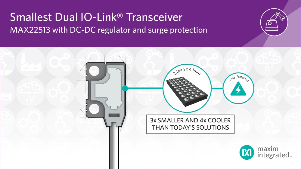 Maxim发布行业最小尺寸、最高电源效率的双驱动IO-Link收发器，集成DC-DC调节器和浪涌保护