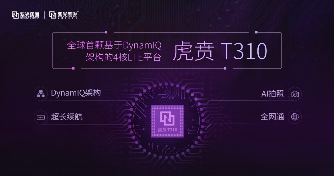 紫光展銳推出全球首款基于DynamIQ架構(gòu)的4核LTE芯片平臺—虎賁T310