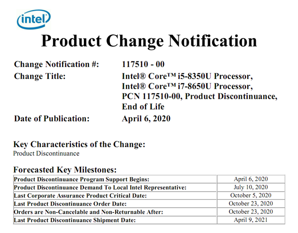 发布才2年半！Intel 14nm八代酷睿U系列全部退役