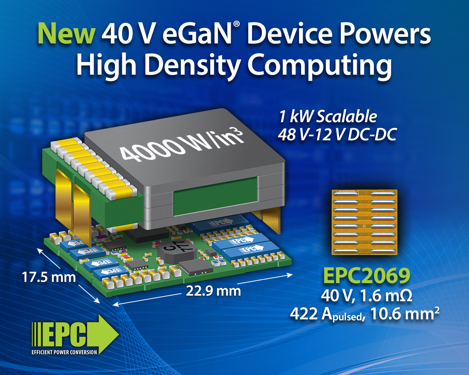 EPC扩大了 40 V eGaNFET的产品陈容，新产品是高功率密度电信、网通和计算解决方案的理想器件