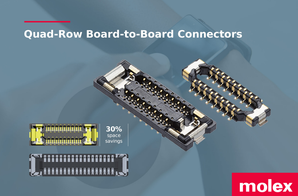 Molex莫仕建立了節省空間連接的新標準 開創性的Quad-Row板對板連接器極具商業可用性