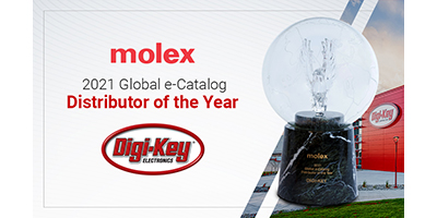 Molex 授予 Digi-Key Electronics 2021 年度全球电子目录最佳分销商奖