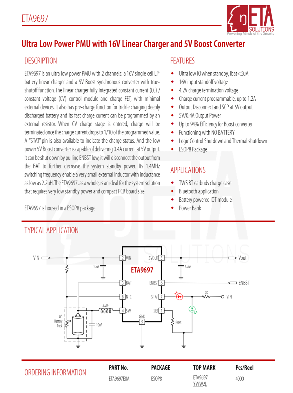 專為TWS充電盒設(shè)計，鈺泰ETA9697電源管理芯片獲JEET ONE耳機(jī)采用