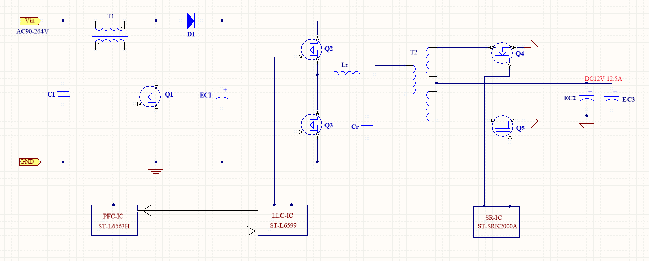 基于ST L6563H+L6599A+SRK2000A的大功率電源適配器方案