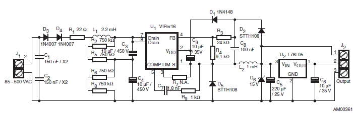 基于ST VIPER16的3W家用电器及电表电源方案