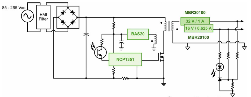 基于 onsemi NCP1351 的 40W 台式打印机电源方案