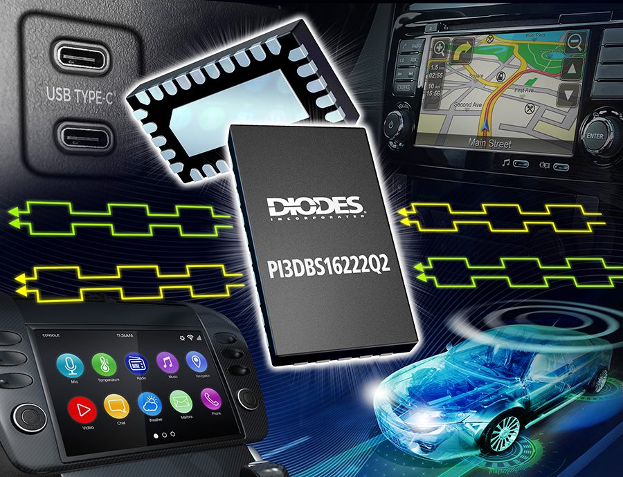 Diodes公司推出的20Gbps 2x2交换切换器，可让汽车媒体与驾驶辅助系统实现快速多任务/切换