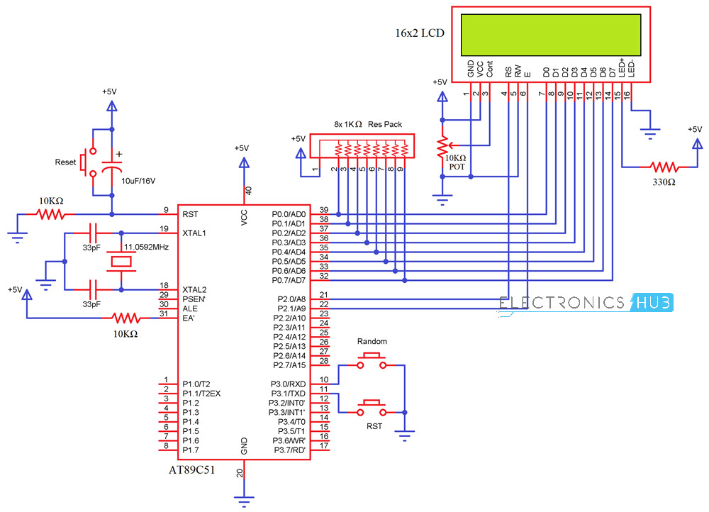 Random Number Generator using 8051 Circuit Diagram