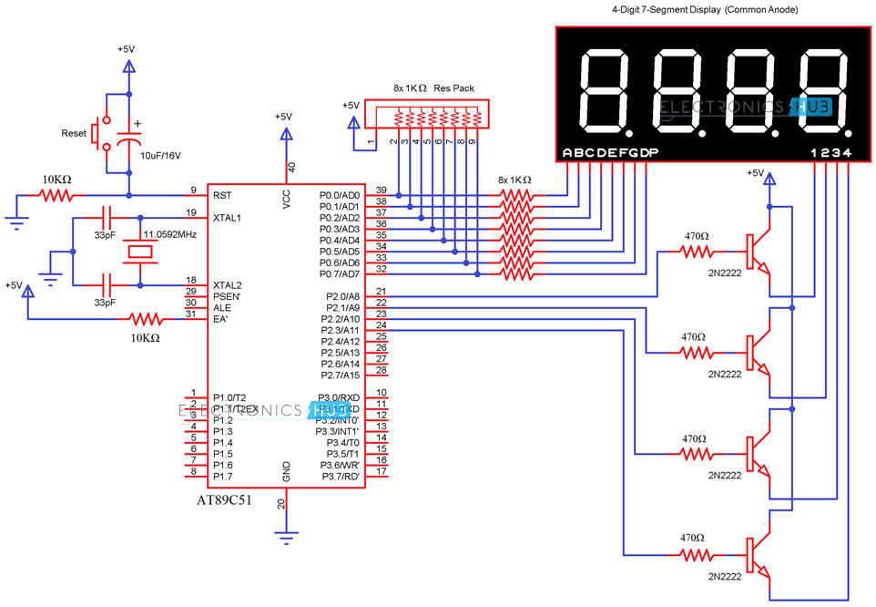Interfacing 7 Segment Display to 8051 4-Digit Circuit