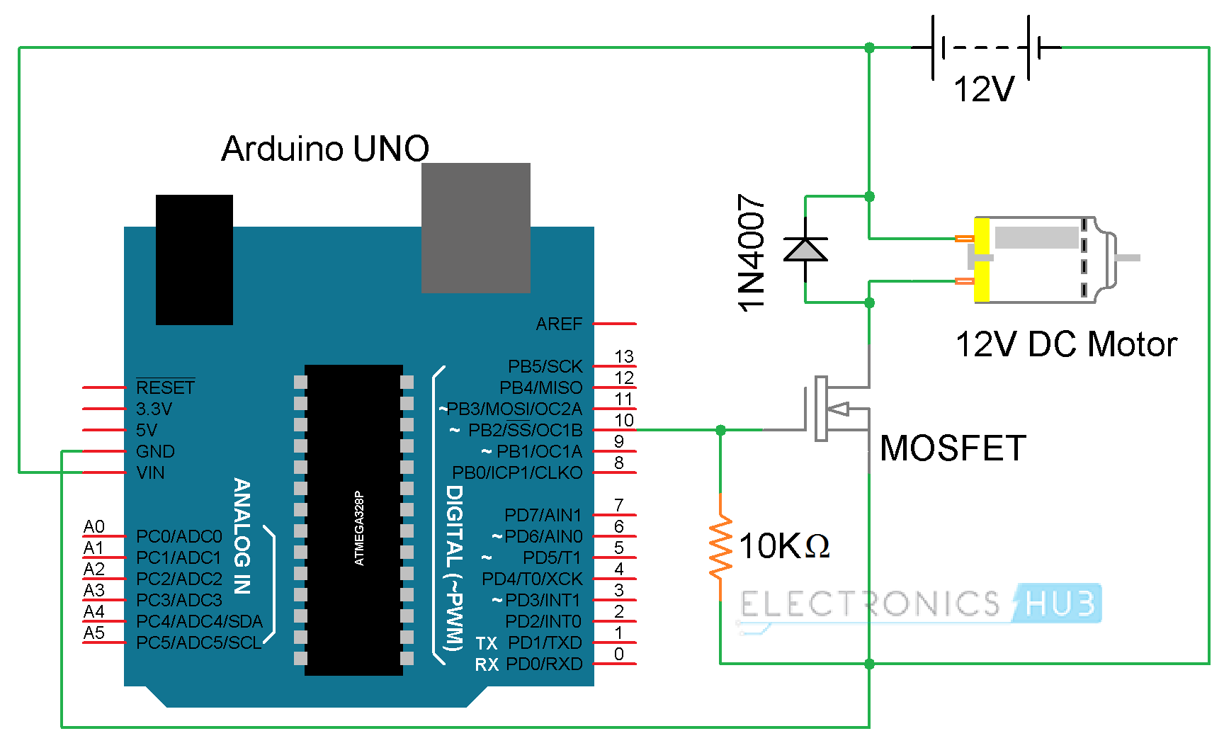 Arduino DC Motor Control using L298N MOSFET
