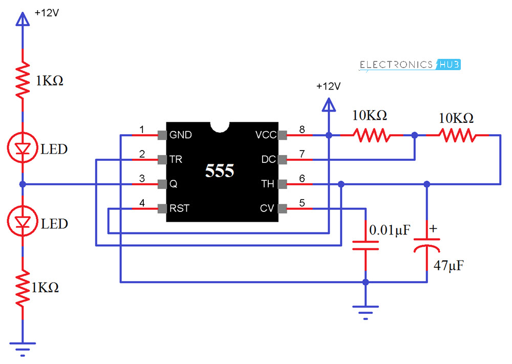 555 Timer IC Testing Circuit Diagram