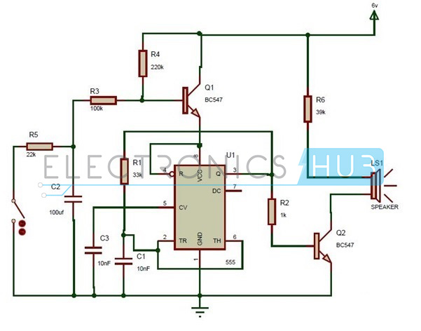 555定時器哀號警報(bào)器電路