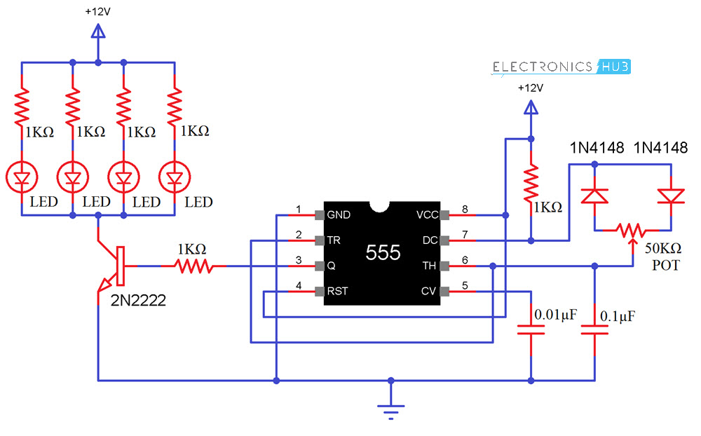 PWM Led Dimmer using 555 Circuit Diagram