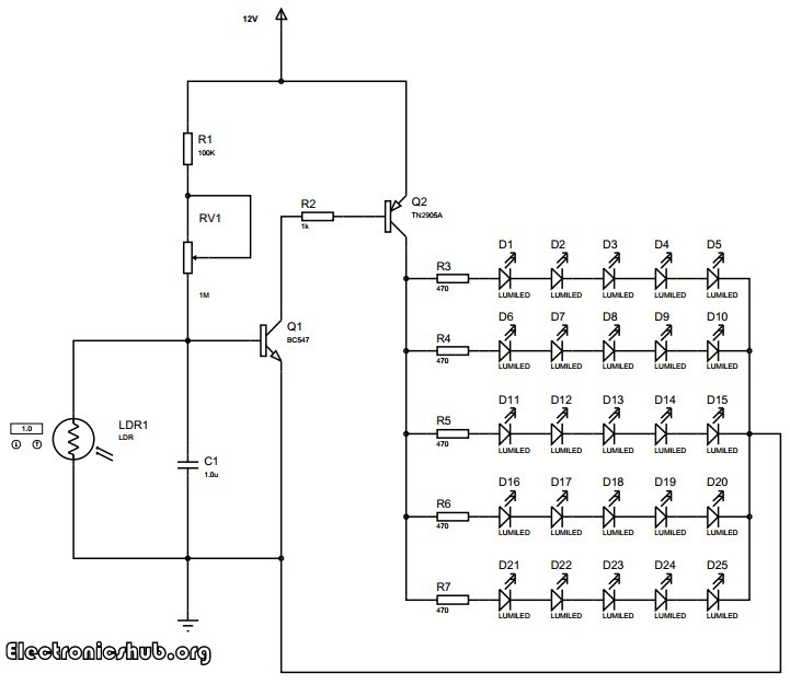 Auto Night Lamp Using LED Circuit