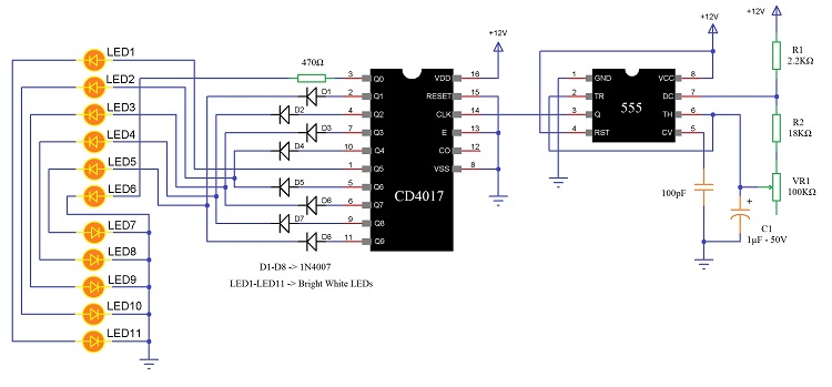 Two Way Running LEDs Circuit