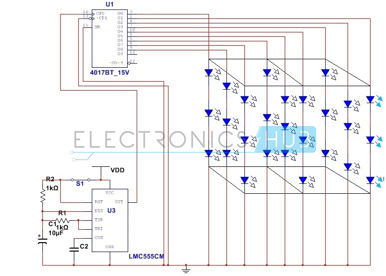 3X3X3 LED Cube Circuit Diagram