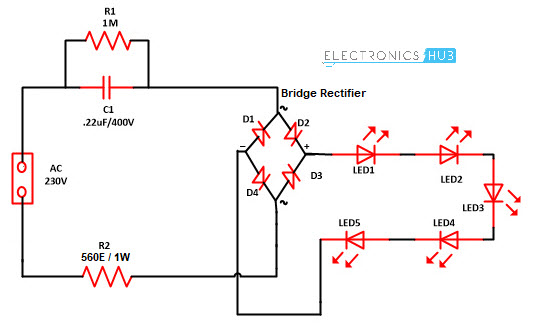 Mains Operated LED Light Circuit Diagram