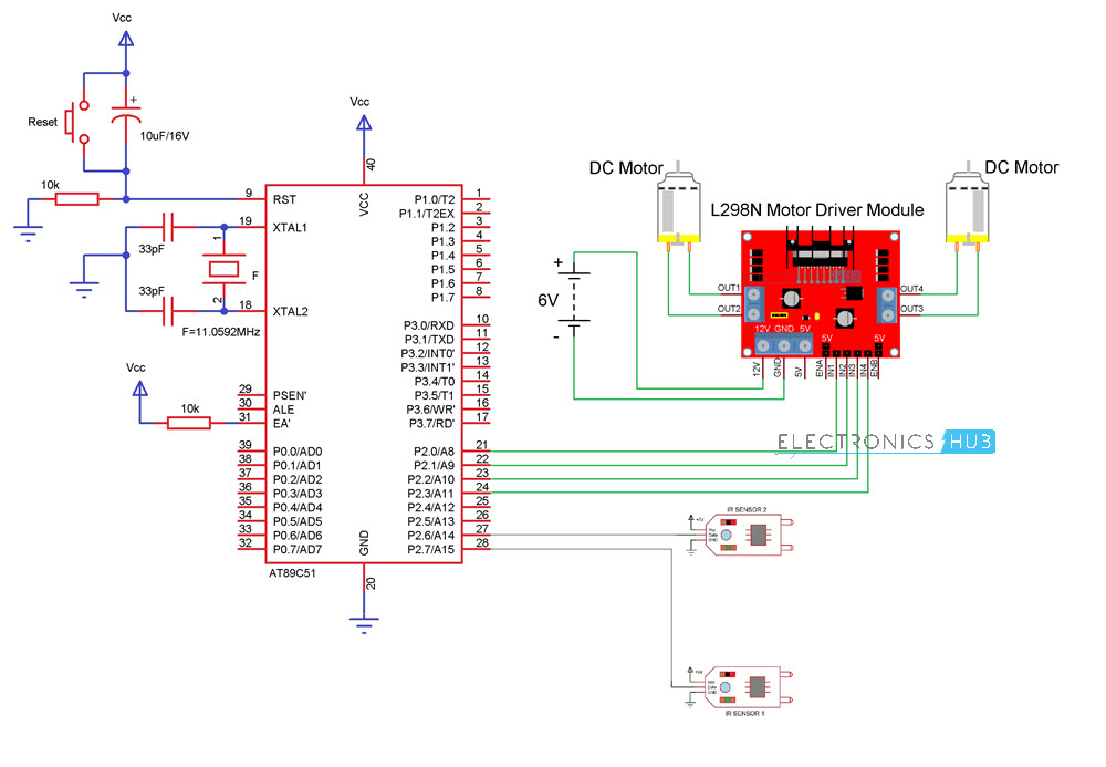 Line Follower Robot using Microcontroller Circuit Diagram