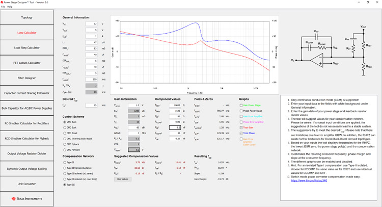 POWERSTAGE-DESIGNER Power Stage Designer™ software tool of most commonly used switch-mode power supplies loop calculator image