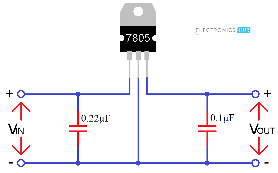 Understanding 7805 Voltage Regulator IC Basic Circuit
