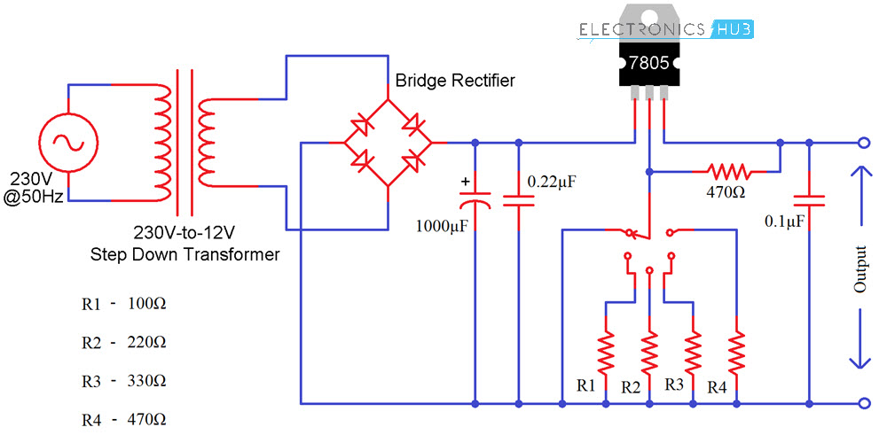 Variable Voltage Power Supply from Fixed Voltage Regulator Circuit Diagram