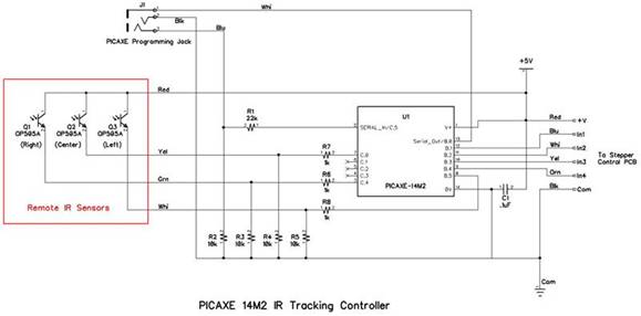 使用 PICAXE 14M2 和步进电机构建红外跟踪器