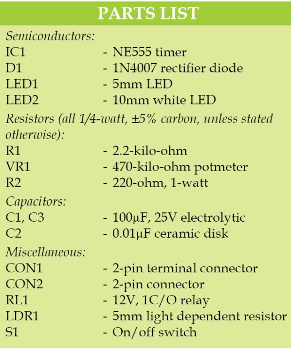 12V 自动锚灯零件清单
