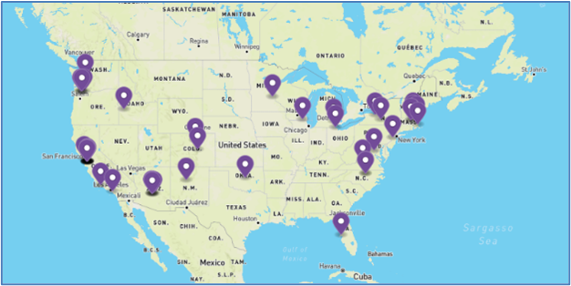 Map of U.S. brownfield fab locations 美國棕地晶圓廠位置地圖