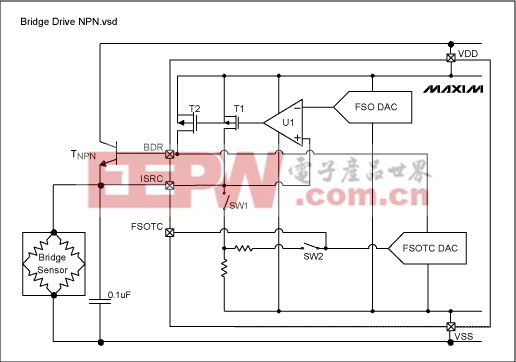 图7. 具有npn晶体管的低阻抗传感器电路图