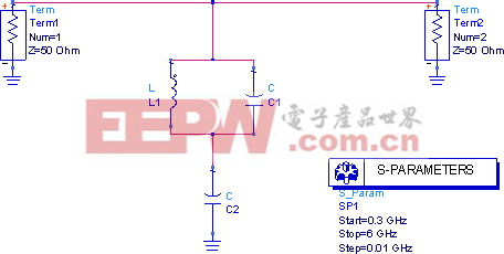 圖4  DCS頻段輸入濾波網(wǎng)絡(luò)仿真原理圖。