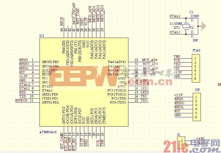 CC1101RF電路 SJA1000CAN電路 mega16MCU電路
