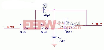 Low Pass Active Filter for 10 kHz cutoff (摘自National Semiconductor Application Note 31)