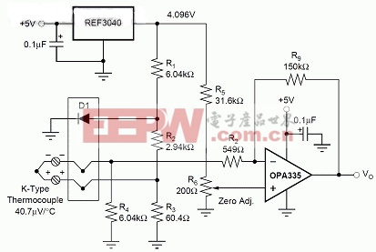 Temperature Measurement Circuit. (摘自Texas Instruments OPAx235 Datasheet)