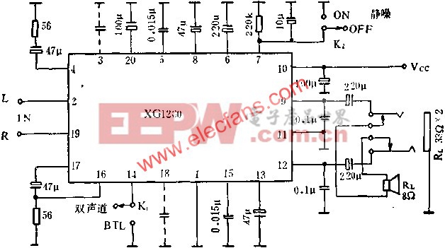 XG1260音频功率放大电路应用原理  www.elecfans.com