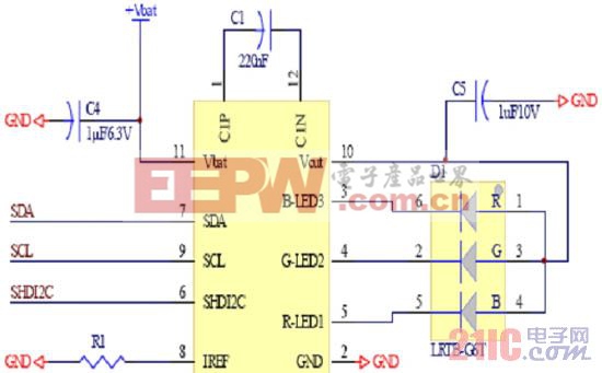 具備I2C控制介面的典型RGB LED驅(qū)動(dòng)晶片應(yīng)用