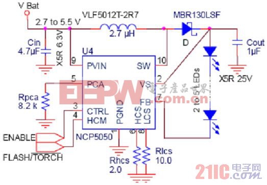 具備內(nèi)部開(kāi)關(guān)與時(shí)間限制保護(hù)的4.5W功率閃光燈驅(qū)動(dòng)電路