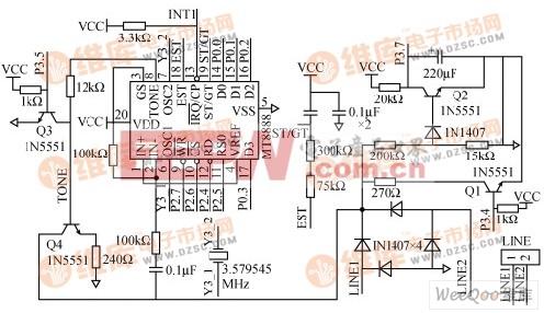 DTMF信號生成與呼叫及狀態(tài)檢測電路